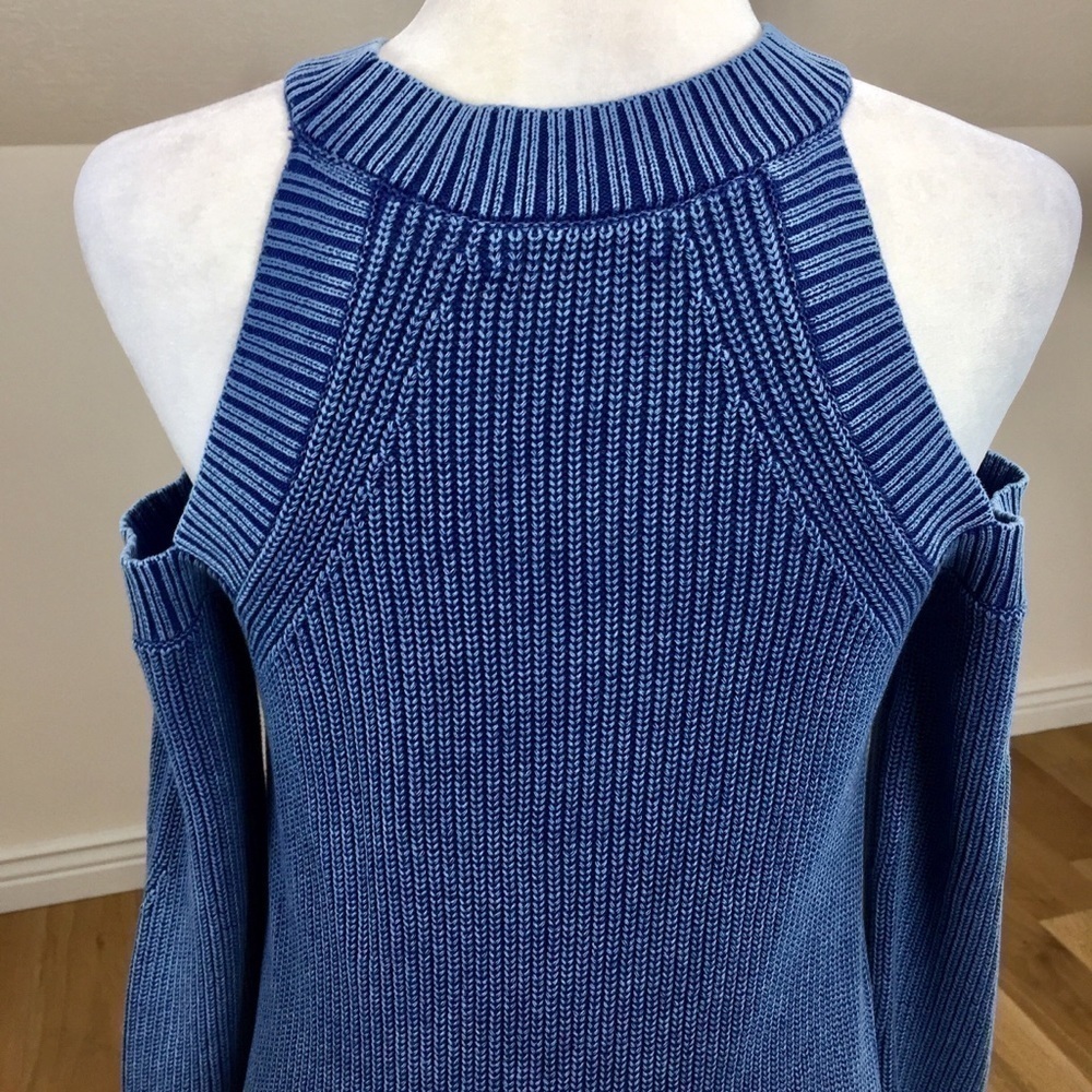 Rag & Bone Indigo Dana Cold Shoulder Knit Sweater Dress Size Small 100% Cotton - Picture 9 of 11